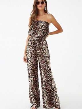 Forever 21 Brown & Black Animal Print Palazzo Jumpsuit 
Leopard Print Strapless